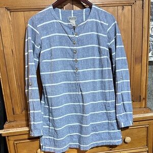 Duluth Trading Co Linen Blue and White Striped Cover-Up
